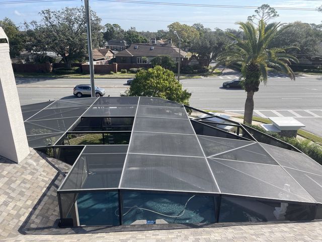 Aluminium pool enclosure frame during structure repair